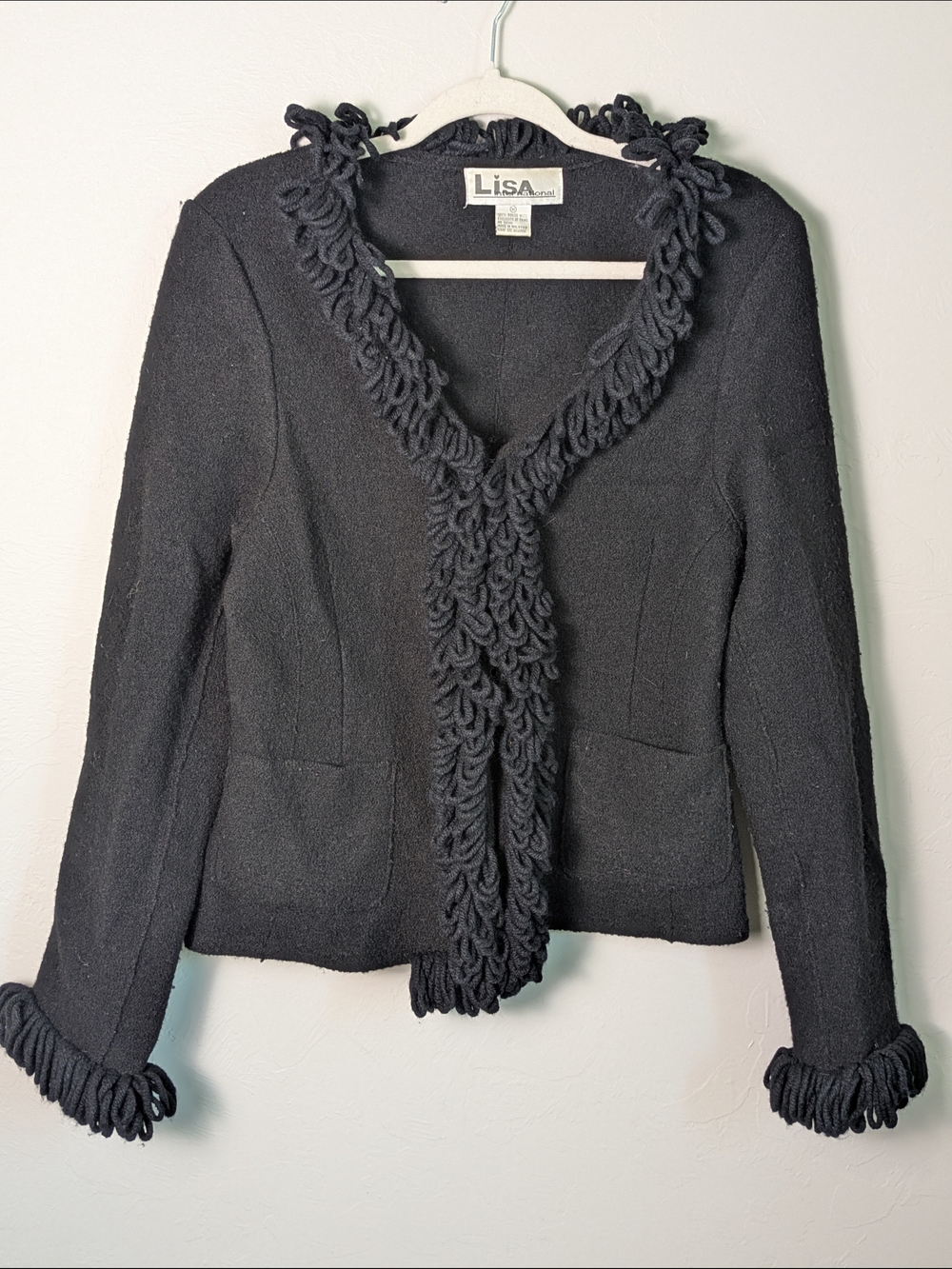 Lisa International Boiled Wool Jacket Looped Fringe S:M
